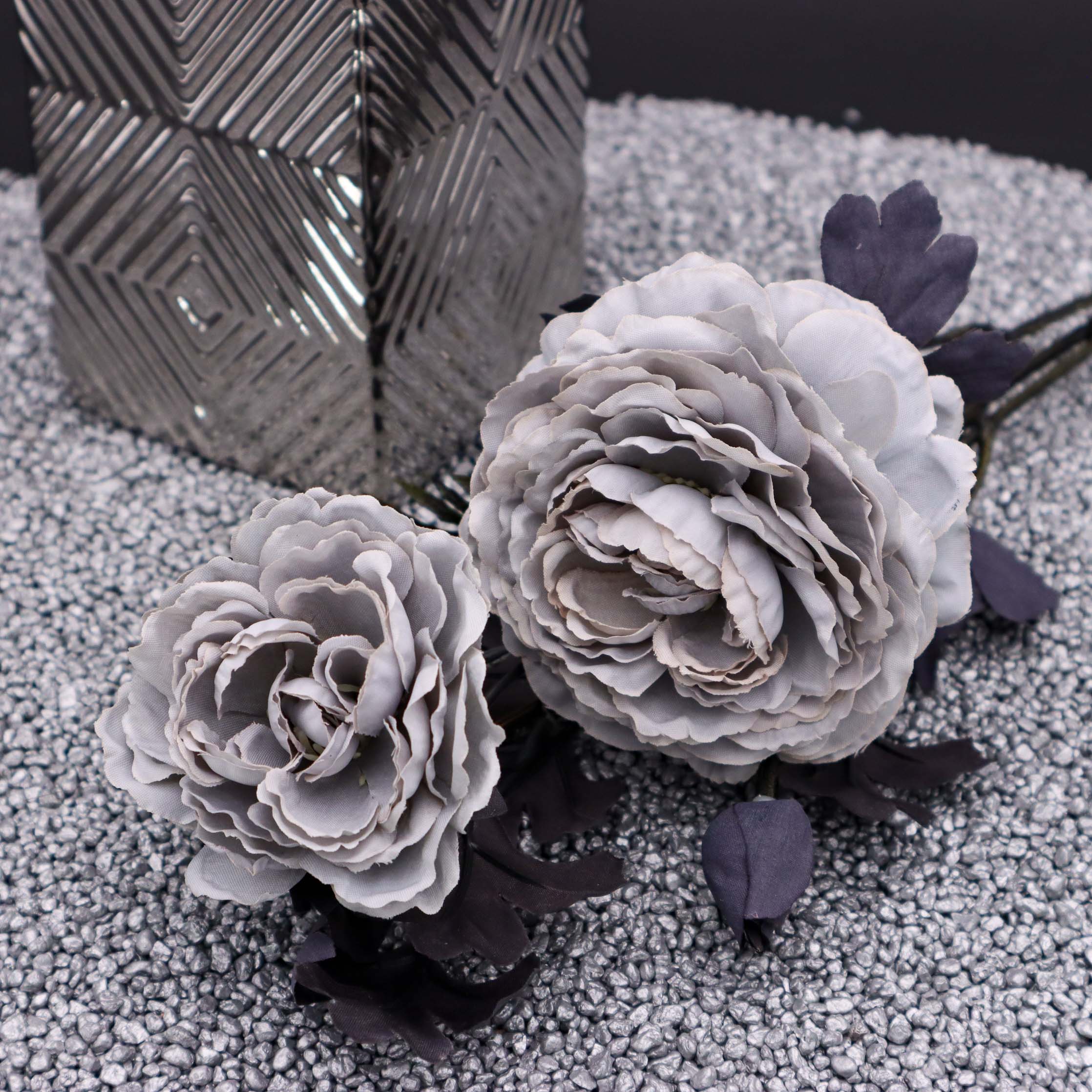 Luxury Style Ranunkel in Schwarz und Silber 60 cm