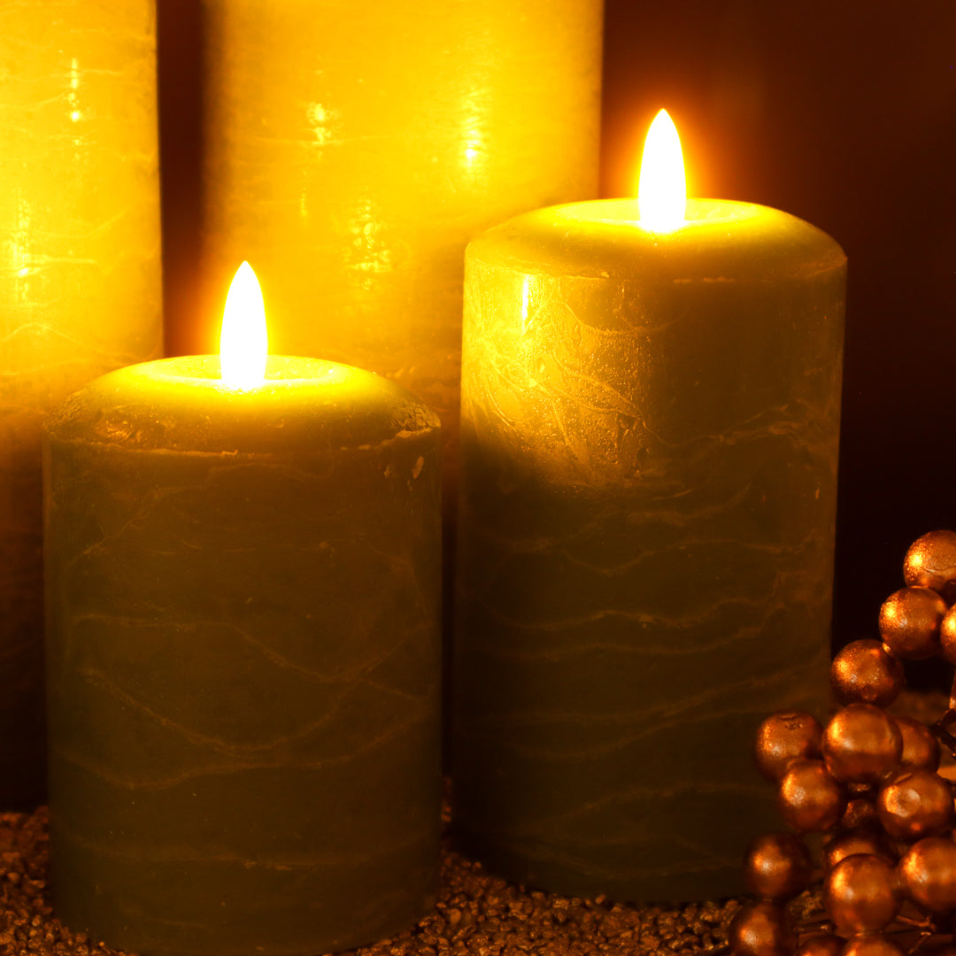 Luxury Style LED Kerzen Rustik-Optik Moosgrün