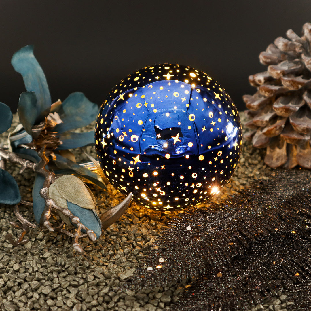 LED Kugel Sternenhimmel Royalblau mit Timer 10 cm