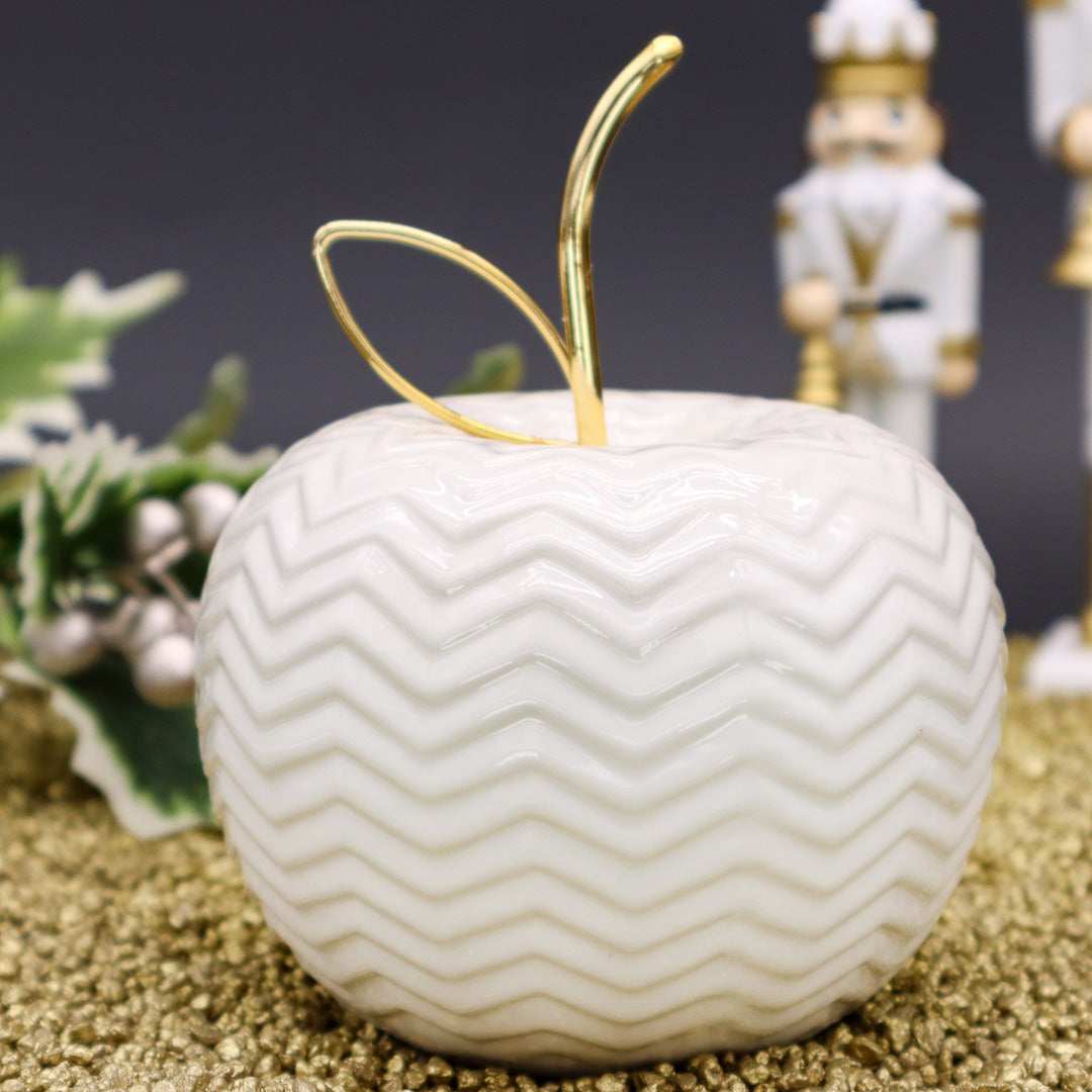 Luxuriöser Deko-Apfel in Weiß und Gold 14 cm