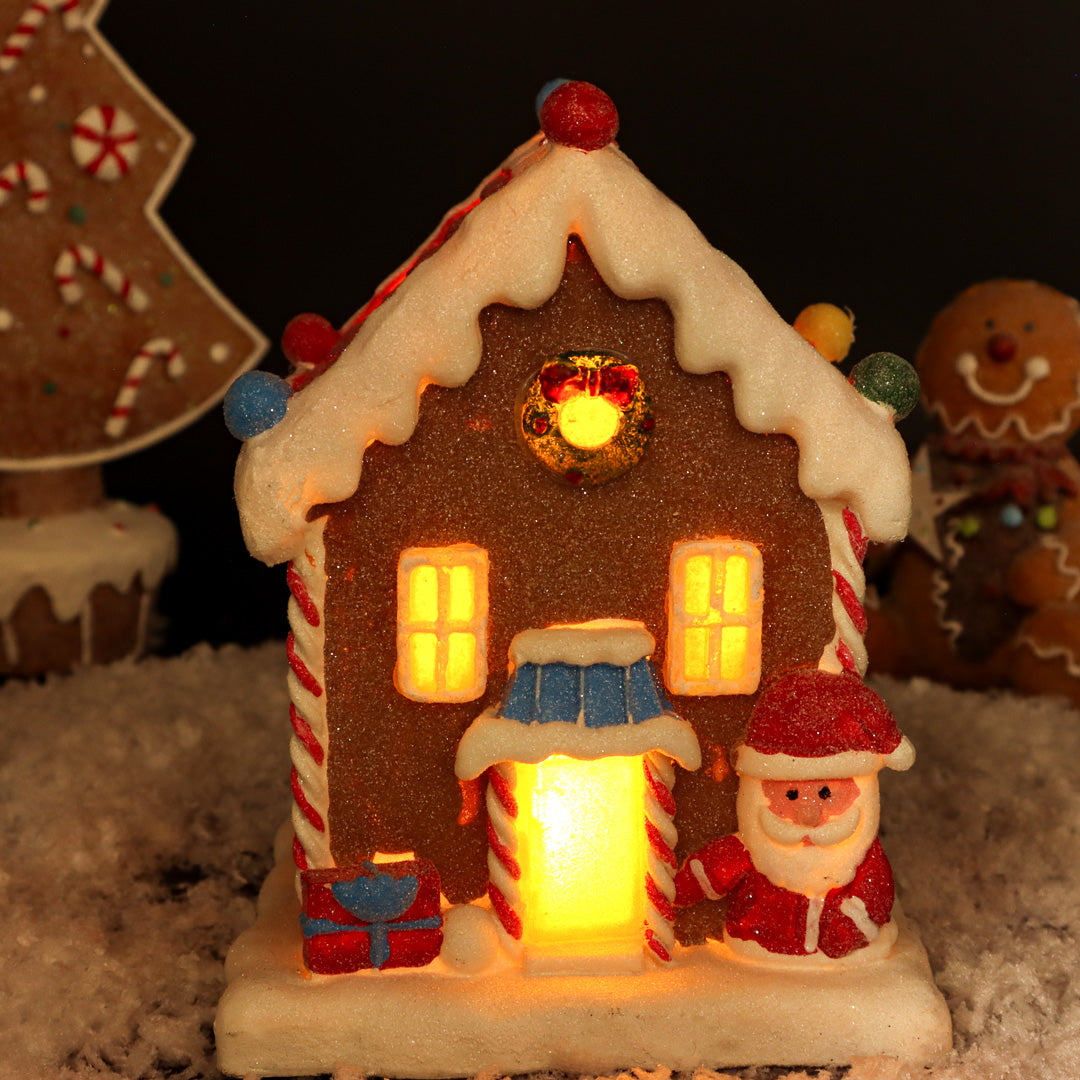 Lebkuchenhaus beleuchtet mit Weihnachtsmann 15 x 14 x 20 cm