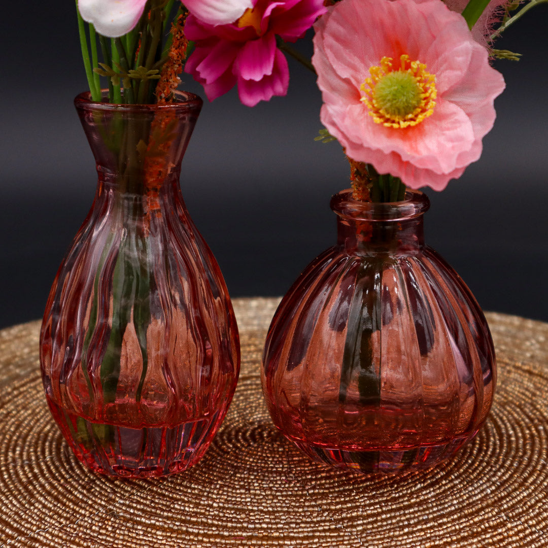 Blumen Arrangement in Glasvase schmal oder rund in Rosé 24 cm