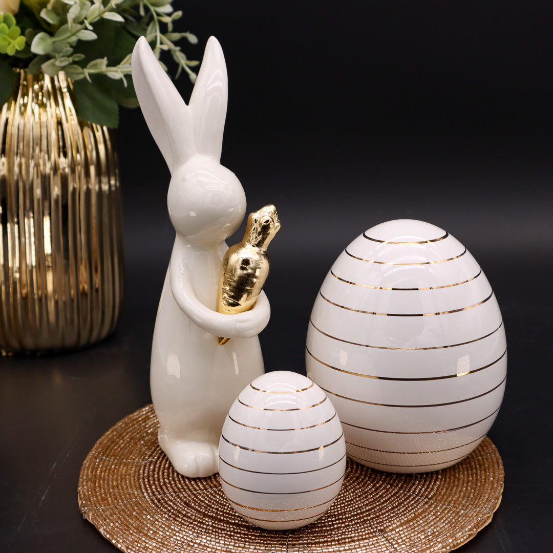Keramik Ei in Weiß-Gold 6 cm oder 12 cm