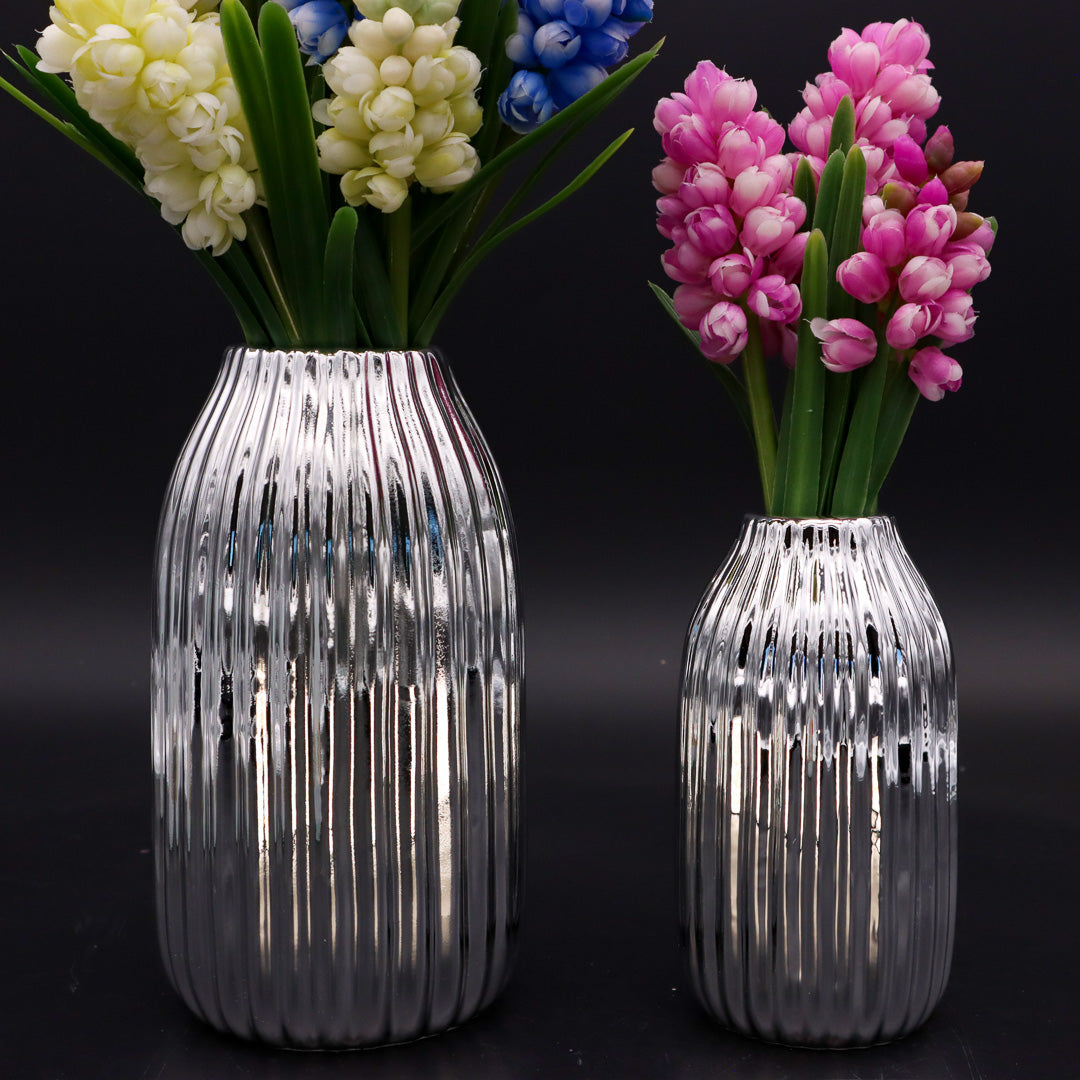 Vase Silber Metallic Look 14 cm oder 18 cm