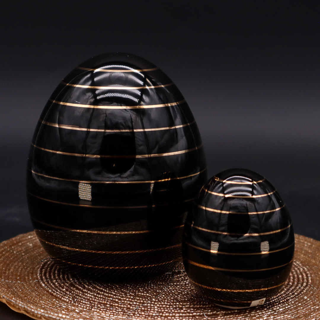 Keramik Ei in Schwarz-Gold 6 cm oder 12 cm