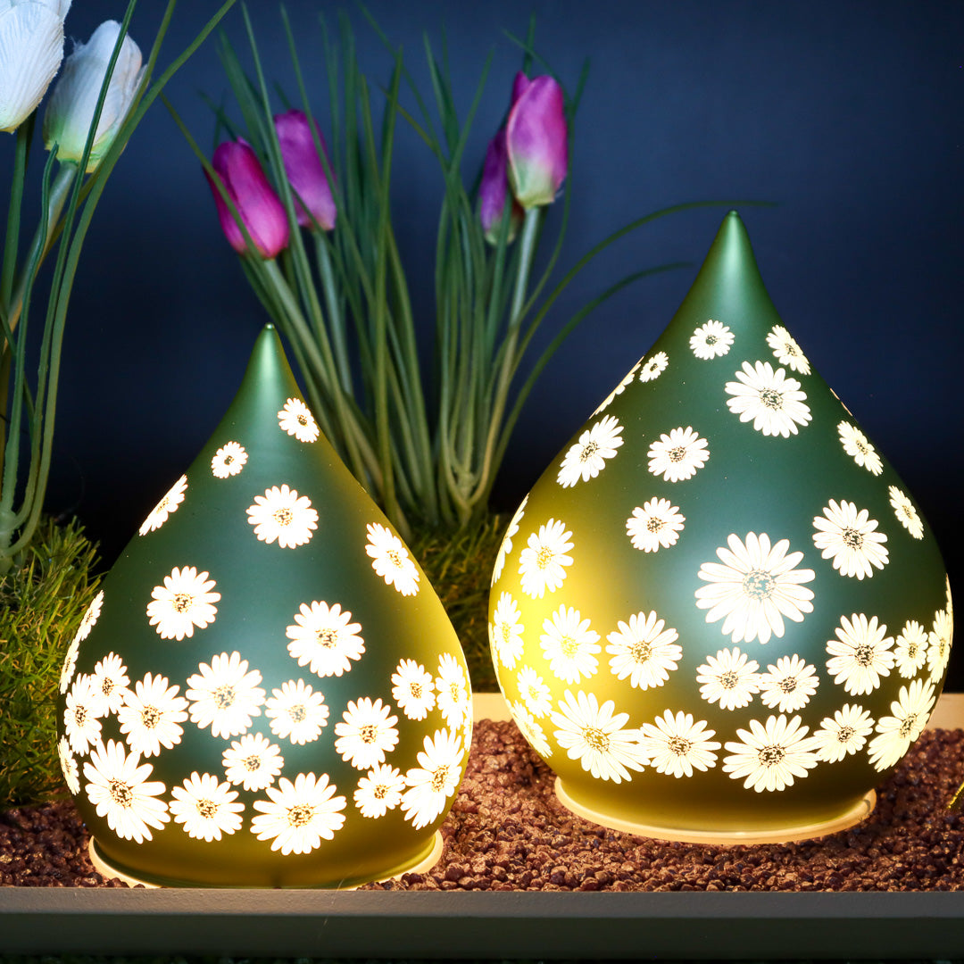 LED Glas-Tropfen Blütenzauber 13 cm oder 15 cm