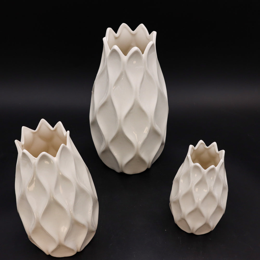 Porzellan Vase Rautendesign in 3 Größen Weiß