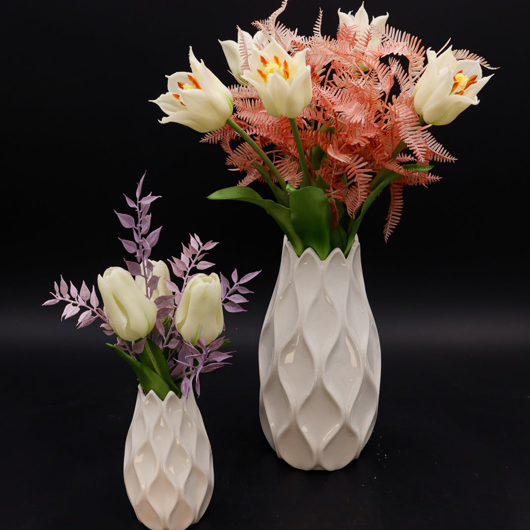 Porzellan Vase Rautendesign in 3 Größen Weiß