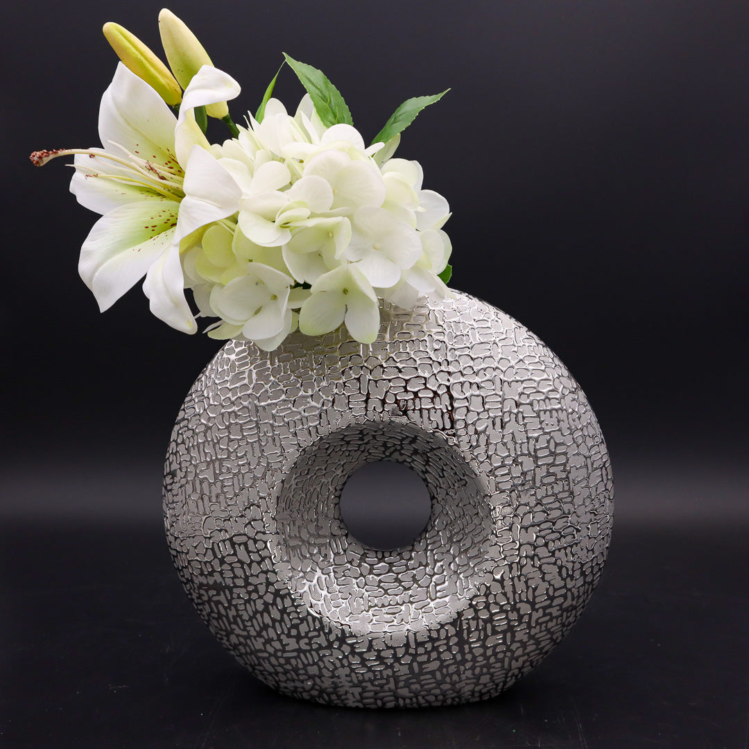 moderne Vase im Edelstahl-Look rund, 26 cm