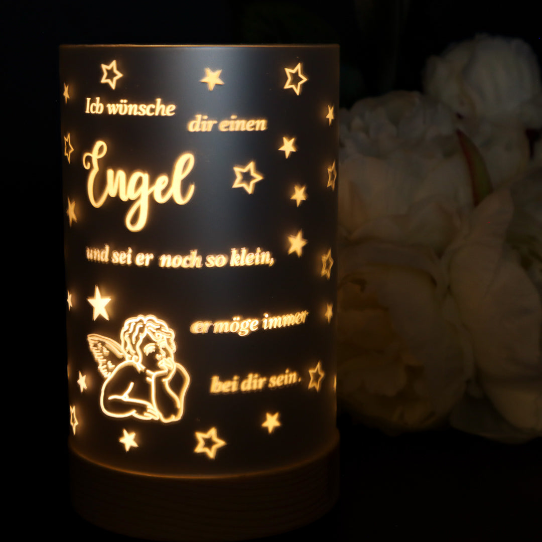 LED Windlicht Engel mit Spruch 15 cm, inkl. Batterien und Timer