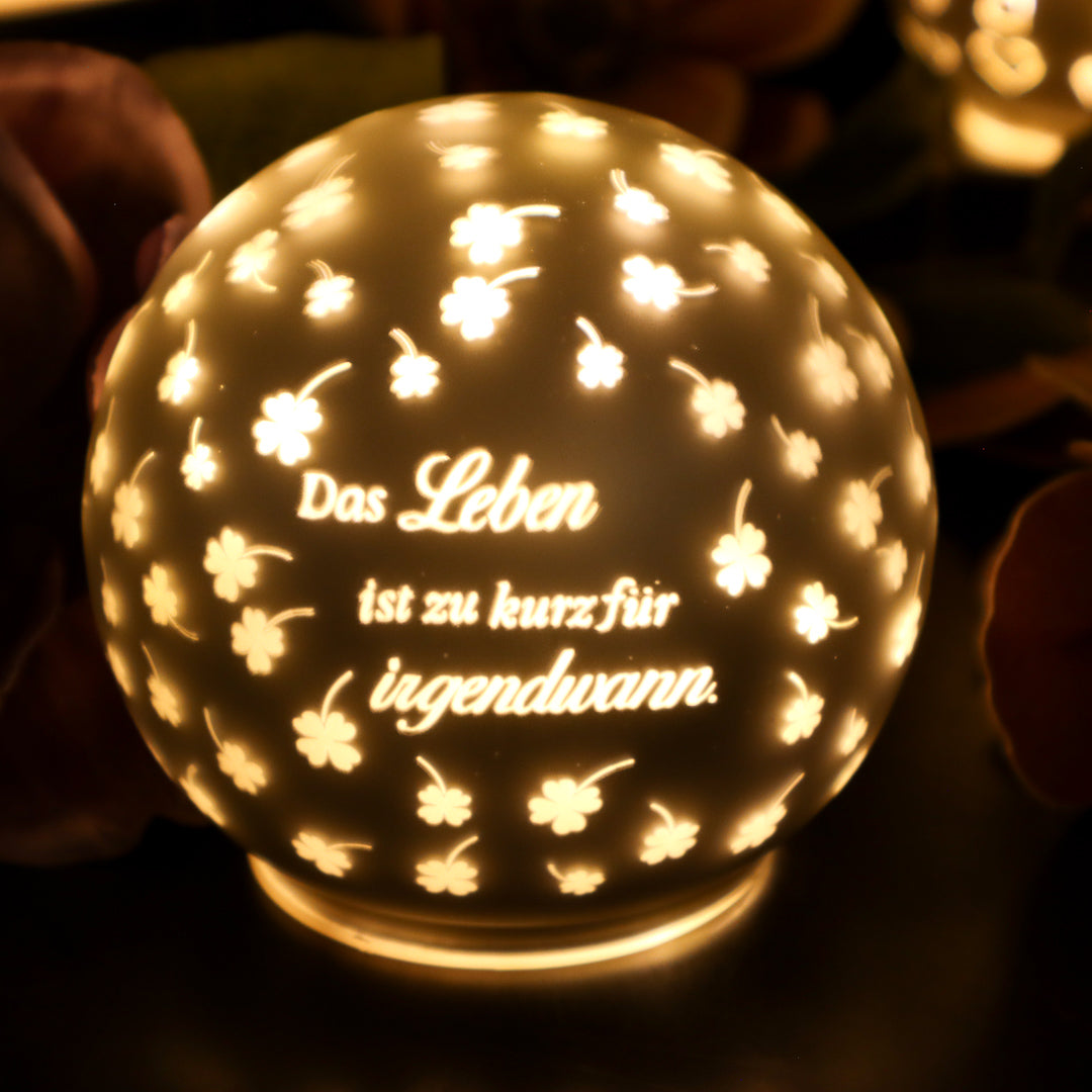 LED Kugel mit Spruch 10 cm Silber mattiert inkl. Batterien