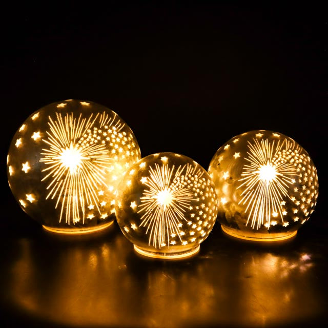 LED-Kugel Sternenfeuer 10cm, 12 cm oder 15 cm in Silber-Weiß