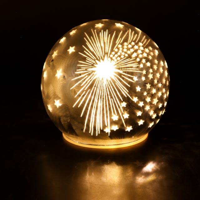 LED-Kugel Sternenfeuer 10cm, 12 cm oder 15 cm in Silber-Weiß