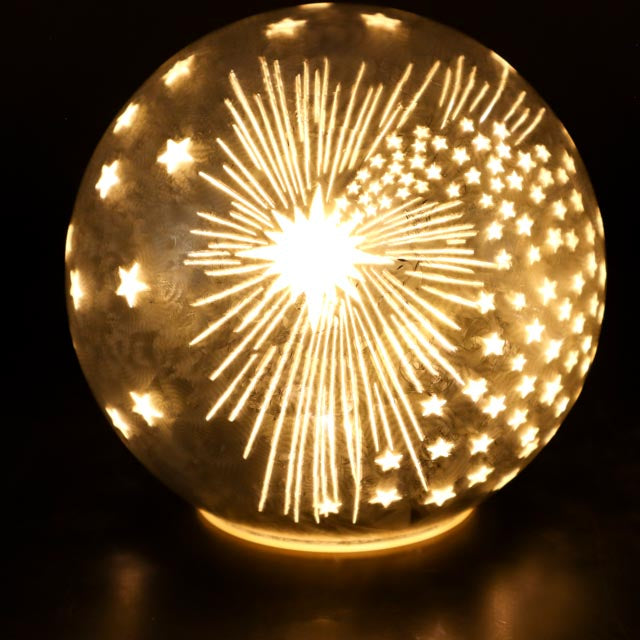 LED-Kugel Sternenfeuer 10cm, 12 cm oder 15 cm in Silber-Weiß