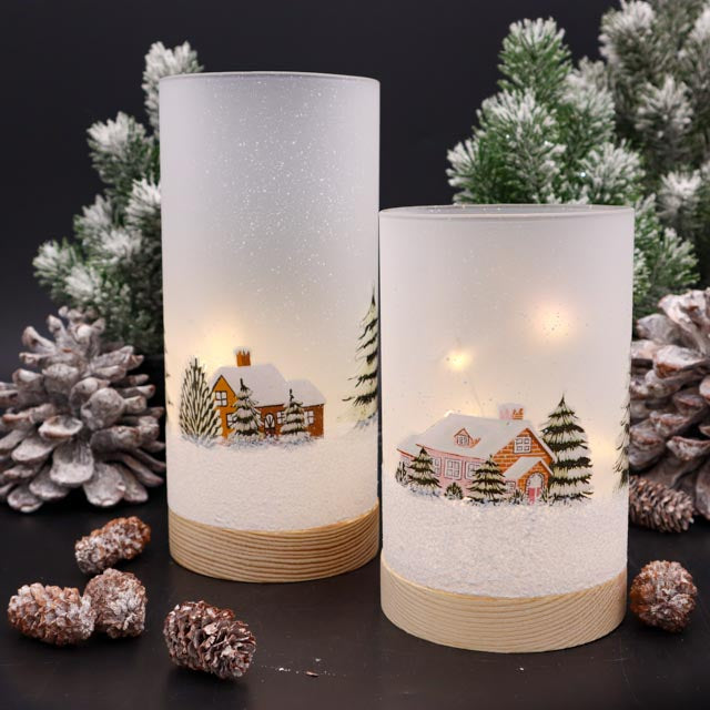 LED-Windlicht Winterlandschaft handbemalt 15cm oder 20 cm