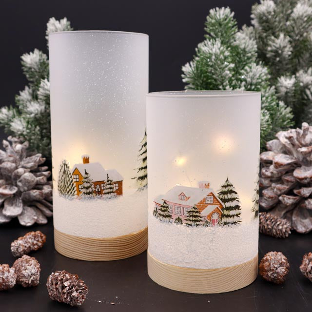 LED-Windlicht Winterlandschaft handbemalt 15cm oder 20 cm