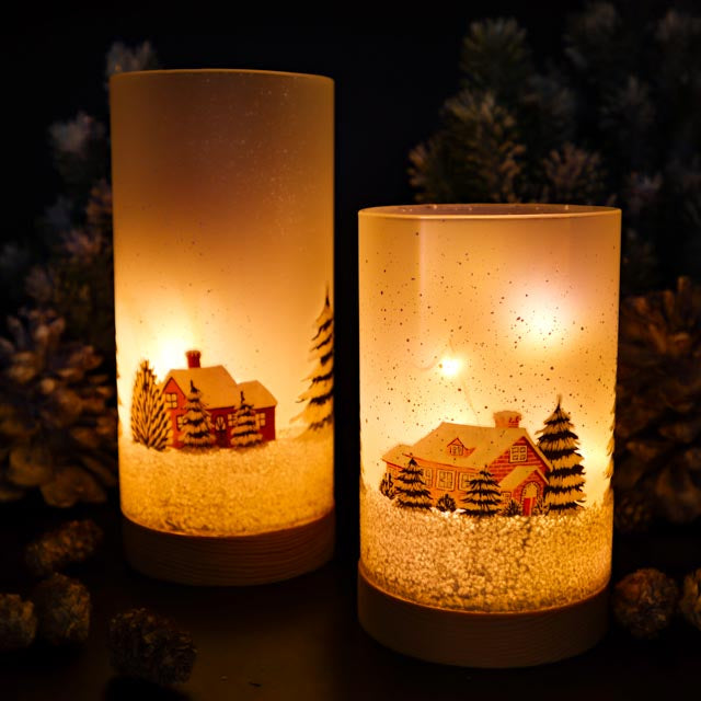 LED-Windlicht Winterlandschaft handbemalt 15cm oder 20 cm