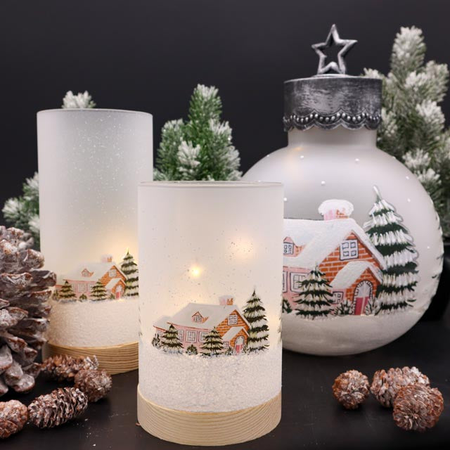 LED-Windlicht Winterlandschaft handbemalt 15cm oder 20 cm