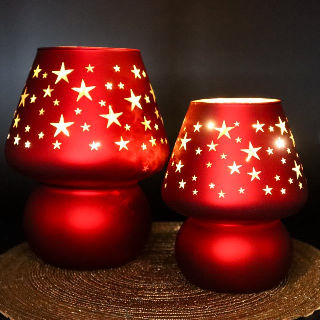 LED Tischlampe mit Sternen in Rot 15 cm oder 20 cm