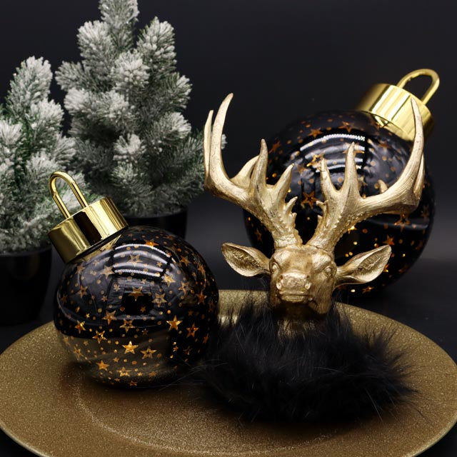 LED Christbaumkugel stehend Schwarz-Gold in 16 cm oder 20 cm