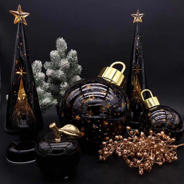 LED Christbaumkugel stehend Schwarz-Gold in 16 cm oder 20 cm