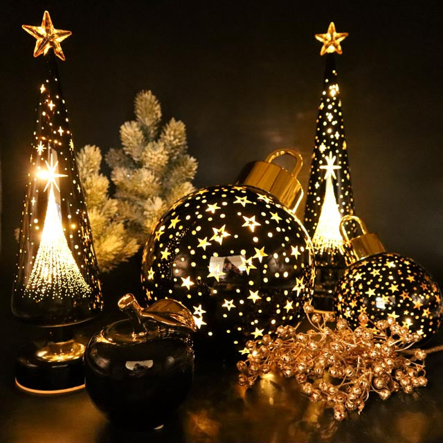 LED Christbaumkugel stehend Schwarz-Gold in 16 cm oder 20 cm