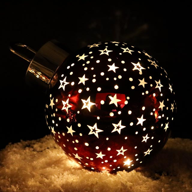 LED stehende Christbaumkugel Rot-Silber 16 cm oder 20 cm