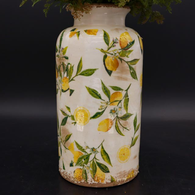 Vase mit Zitronenmotiv aus Steingut 25 cm