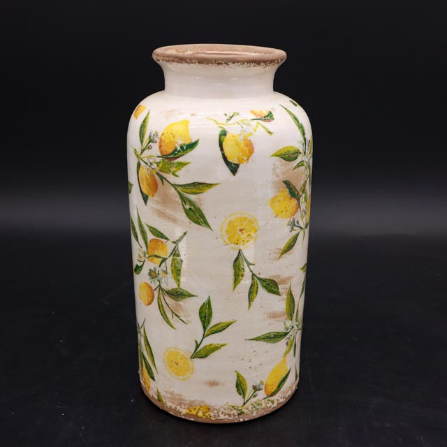 Vase mit Zitronenmotiv aus Steingut 25 cm