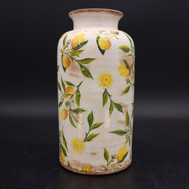 Vase mit Zitronenmotiv aus Steingut 25 cm