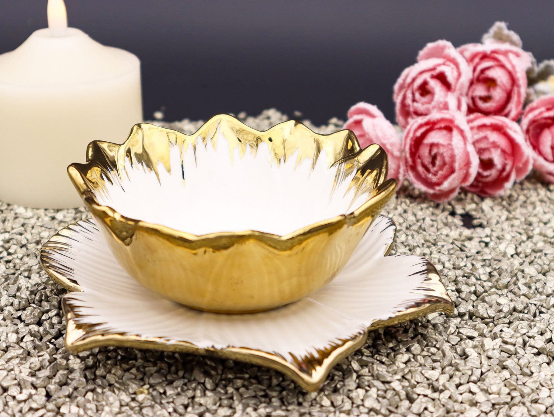 2er Set Blütentraum Keramik mit Goldrand