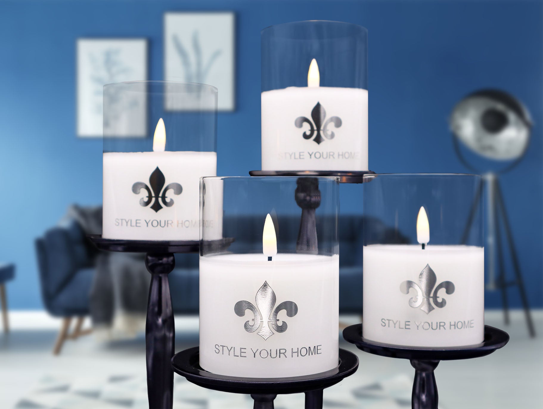 4er Set Flammenlose Glaskerzen by Style Your Home in Silber