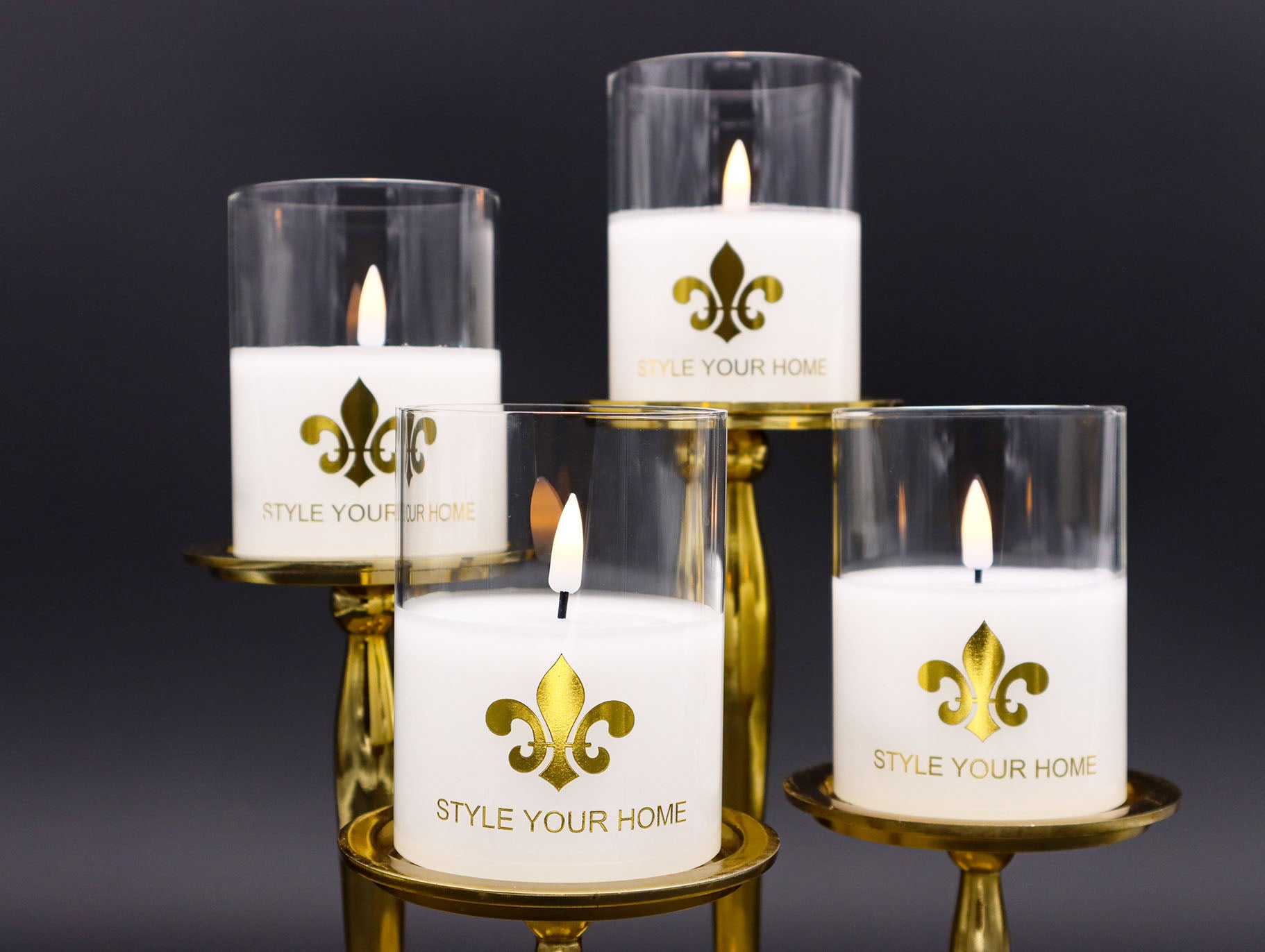 4er Set Flammenlose Glaskerzen by Style Your Home in Gold