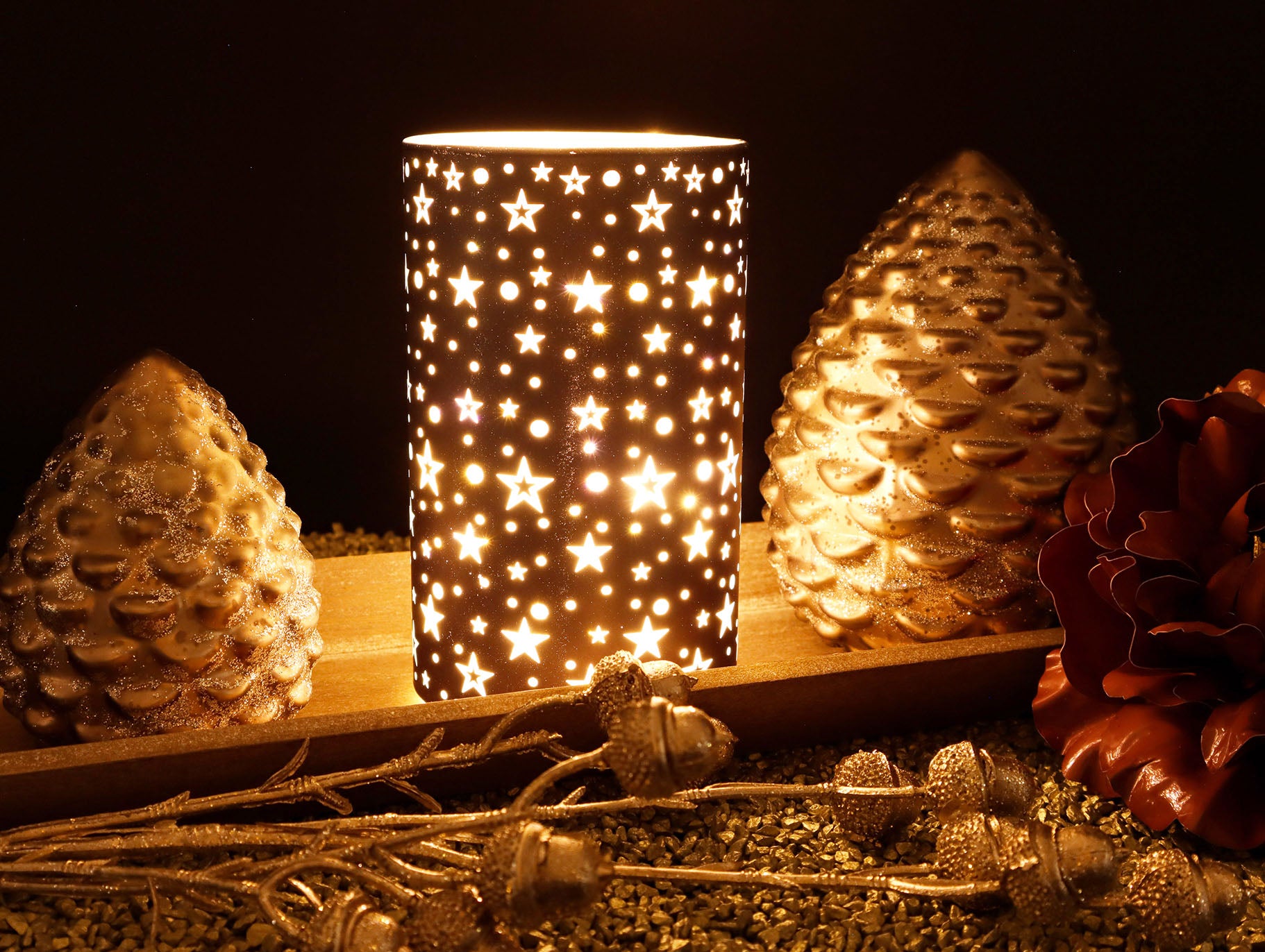 LED Windlicht mit Sternenmuster in ❤️ Dekoration mit Herz home your - ❤️ Anthrazit Style –