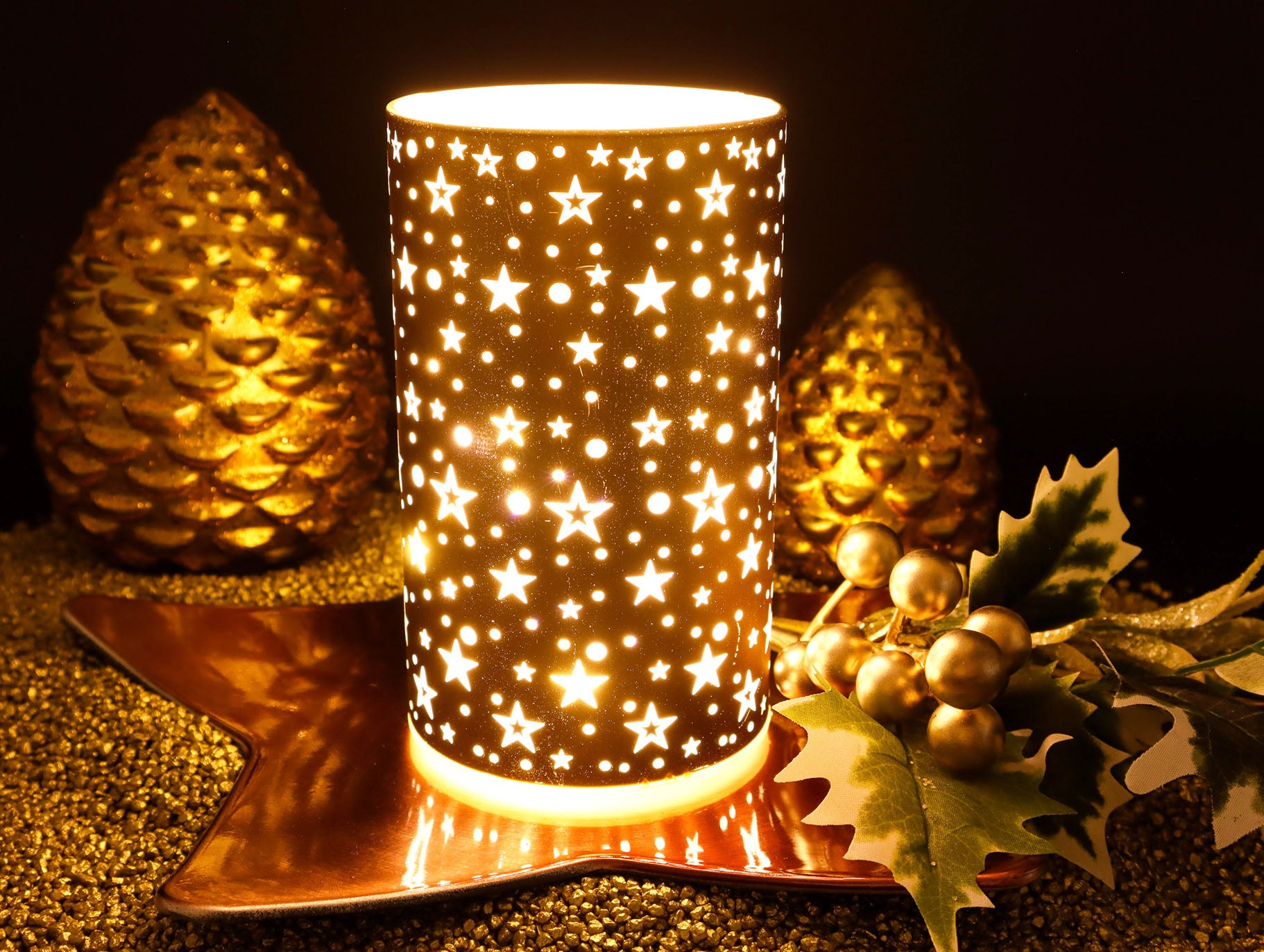 Windlicht ❤️ Dekoration mit Herz mit your home LED Gold Style - in ❤️ – Sternenmuster