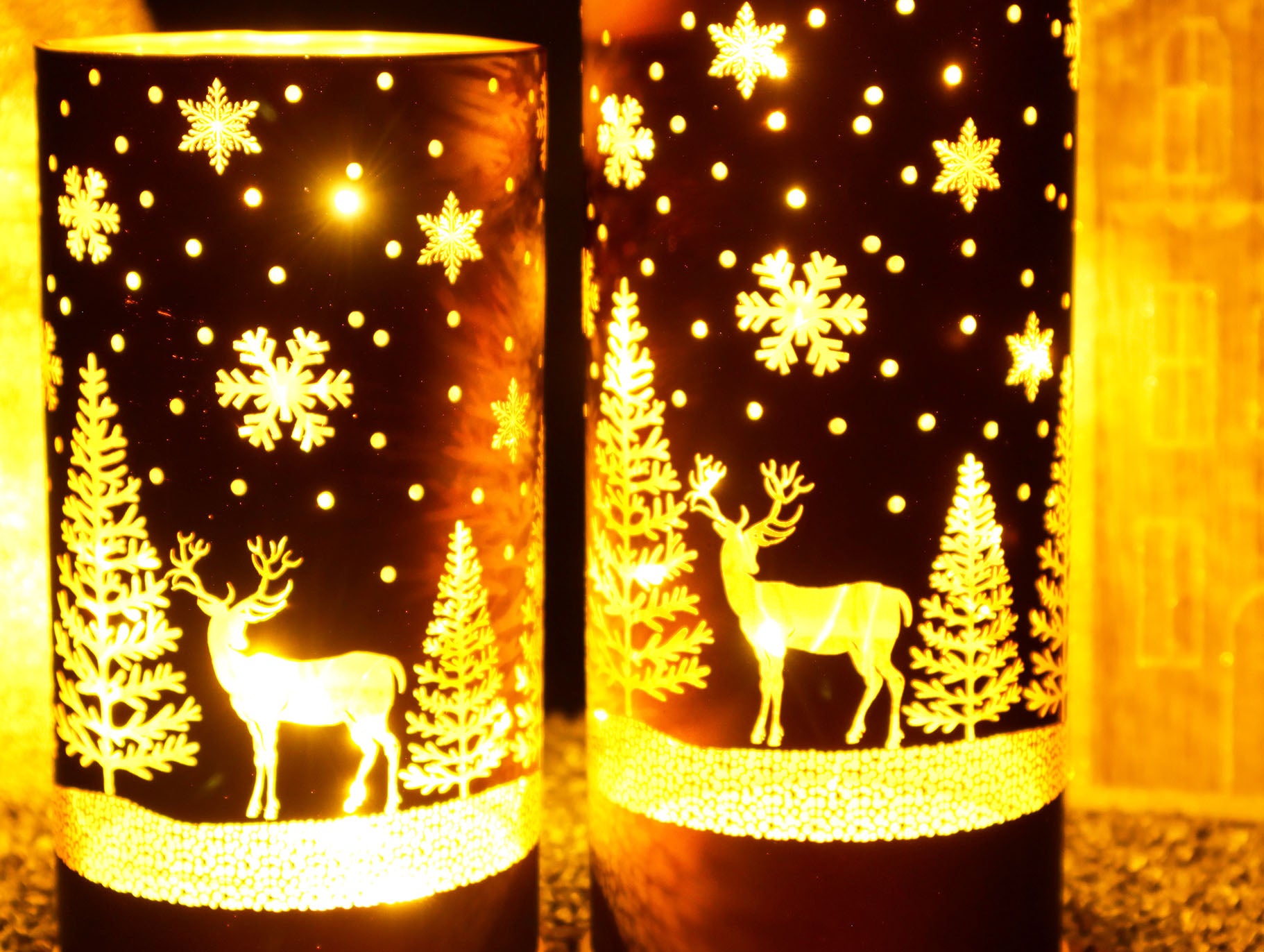 LED Sternen-Windlicht Kaffee mit Waldmotiv 15 cm oder 20 cm