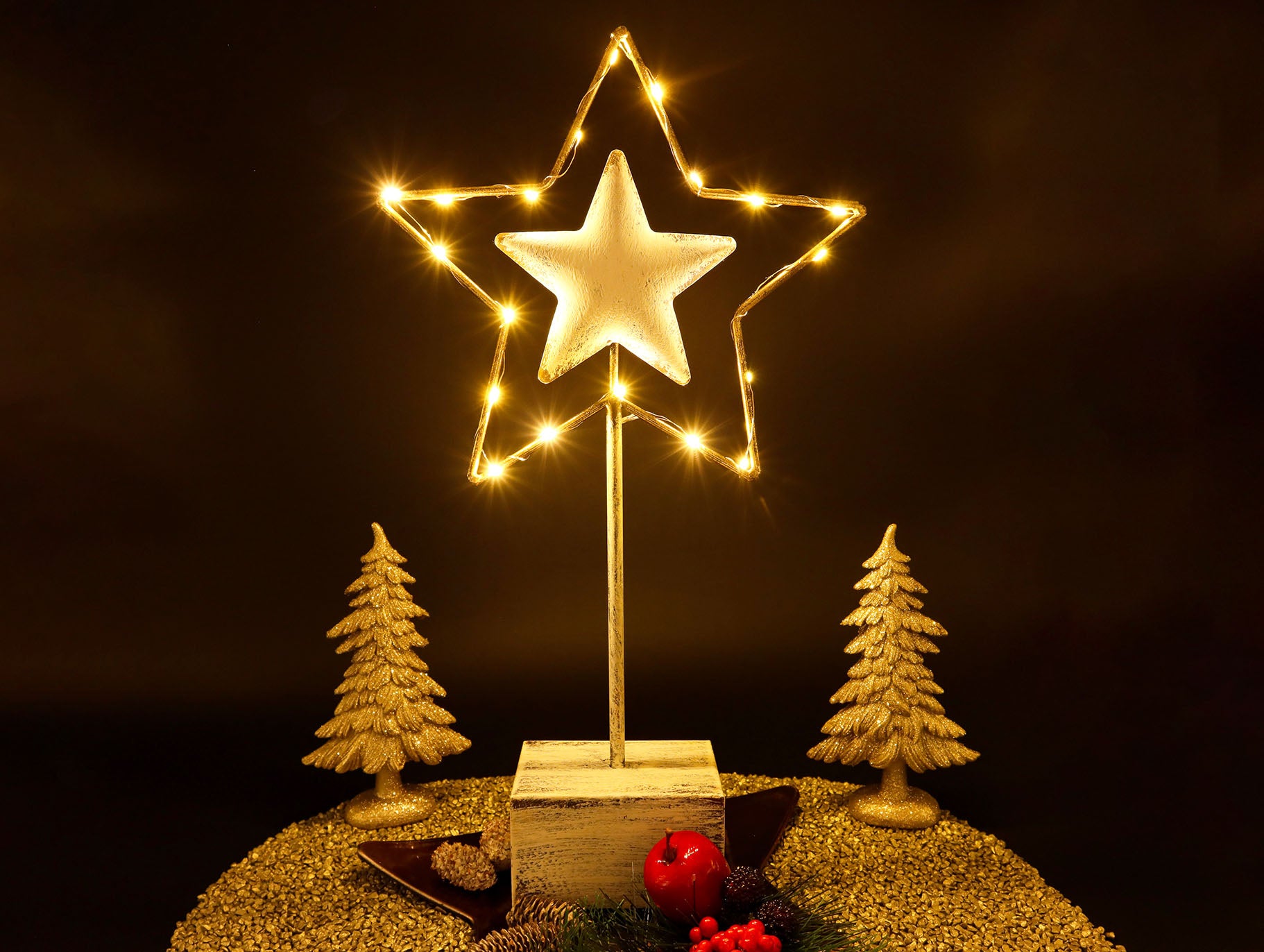Großer LED Stern Weiß-Gold 47 cm Shabby Chic