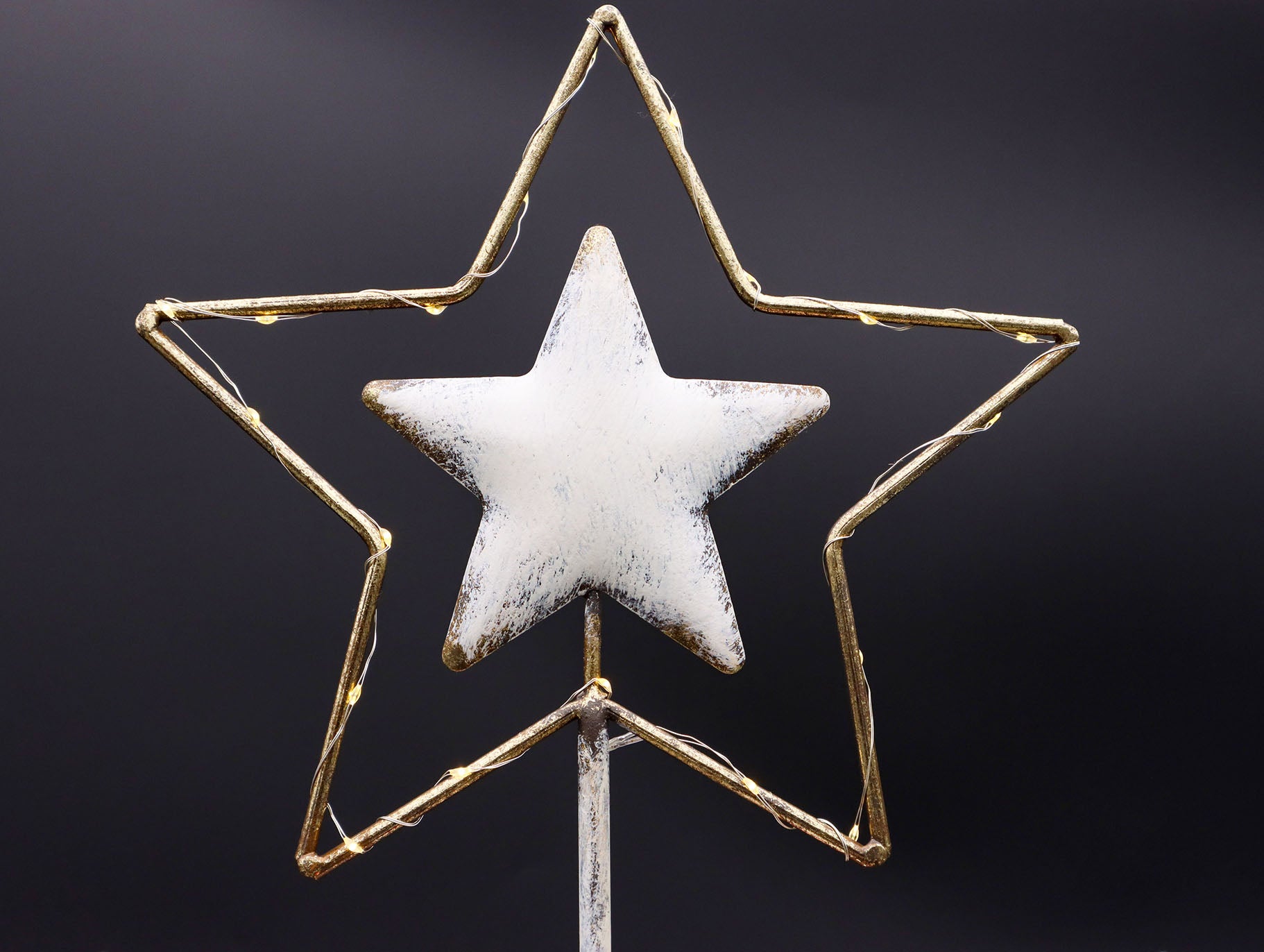 Großer LED Stern Weiß-Gold 47 cm Shabby Chic
