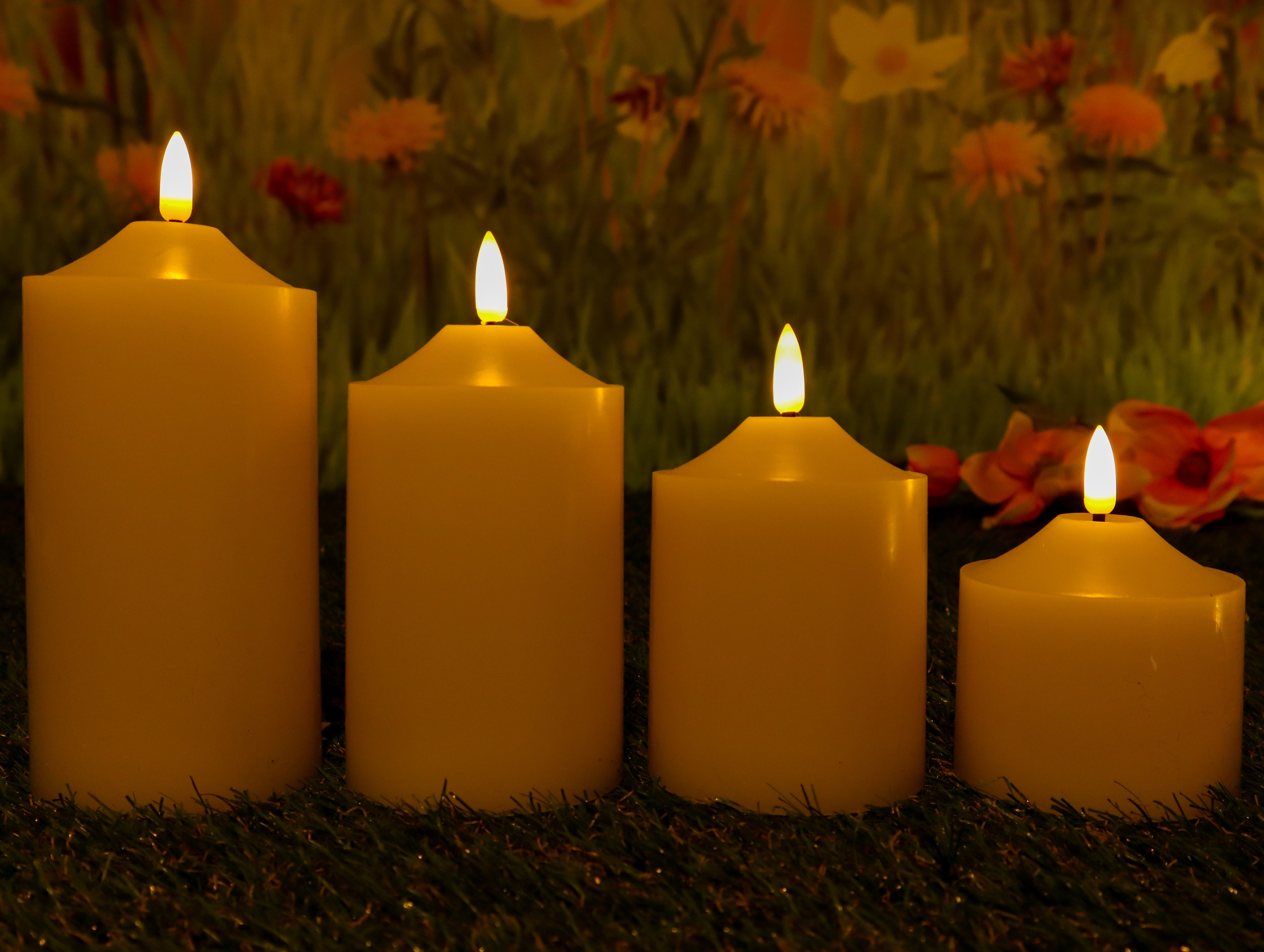 Flammenlose LED Kerze aus Echtwachs in Elfenbein, einzeln