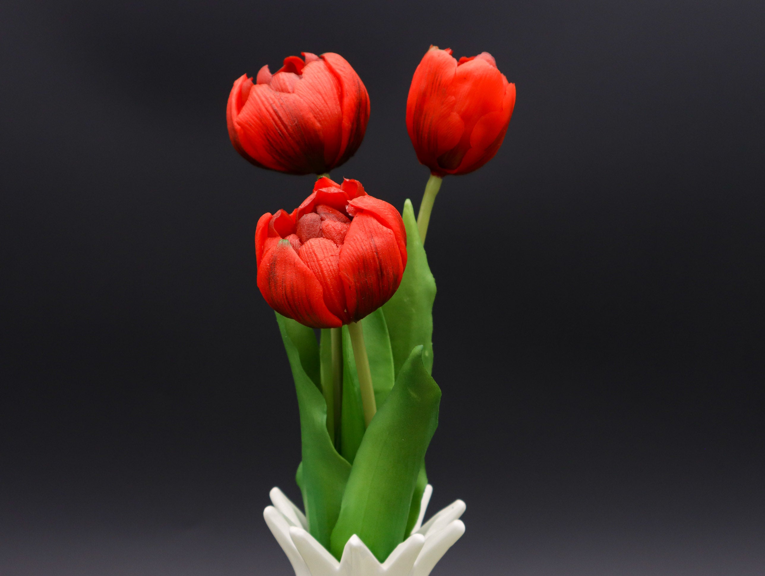 3 gefüllte Tulpen Rot mit Real Touch Effekt 39 cm