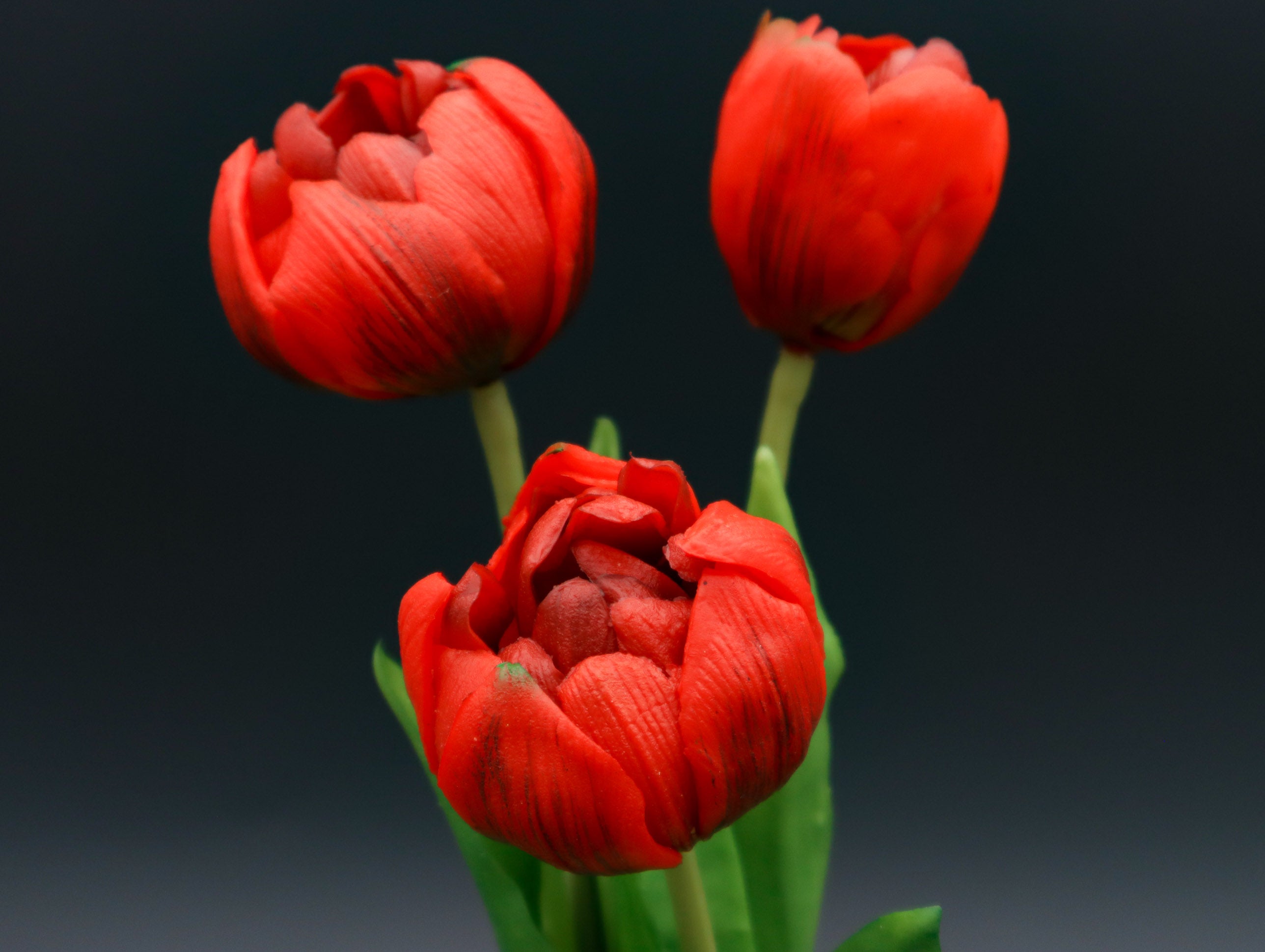 3 gefüllte Tulpen Rot mit Real Touch Effekt 39 cm