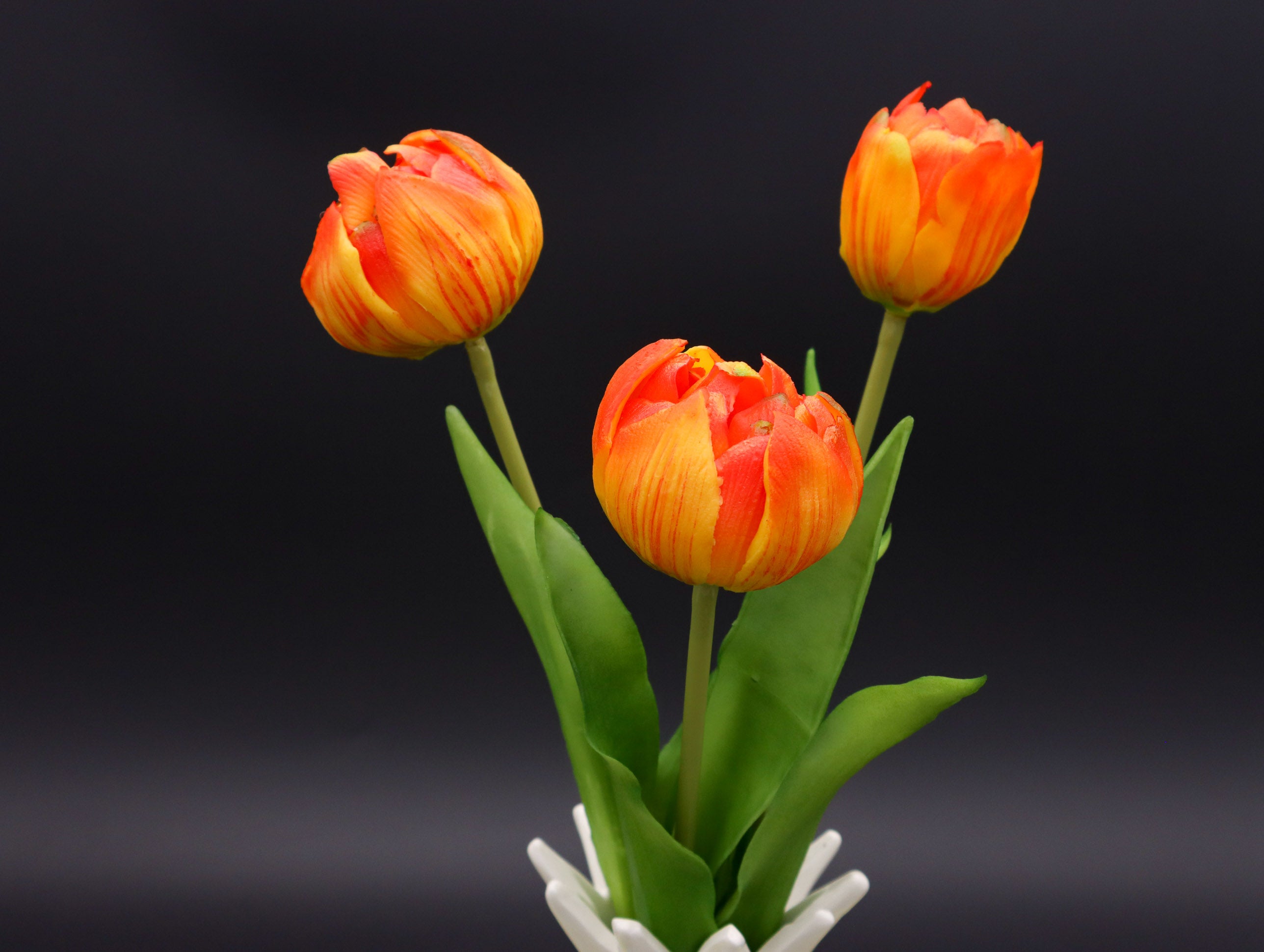 3 gefüllte Tulpen Orange mit Real Touch Effekt 39 cm