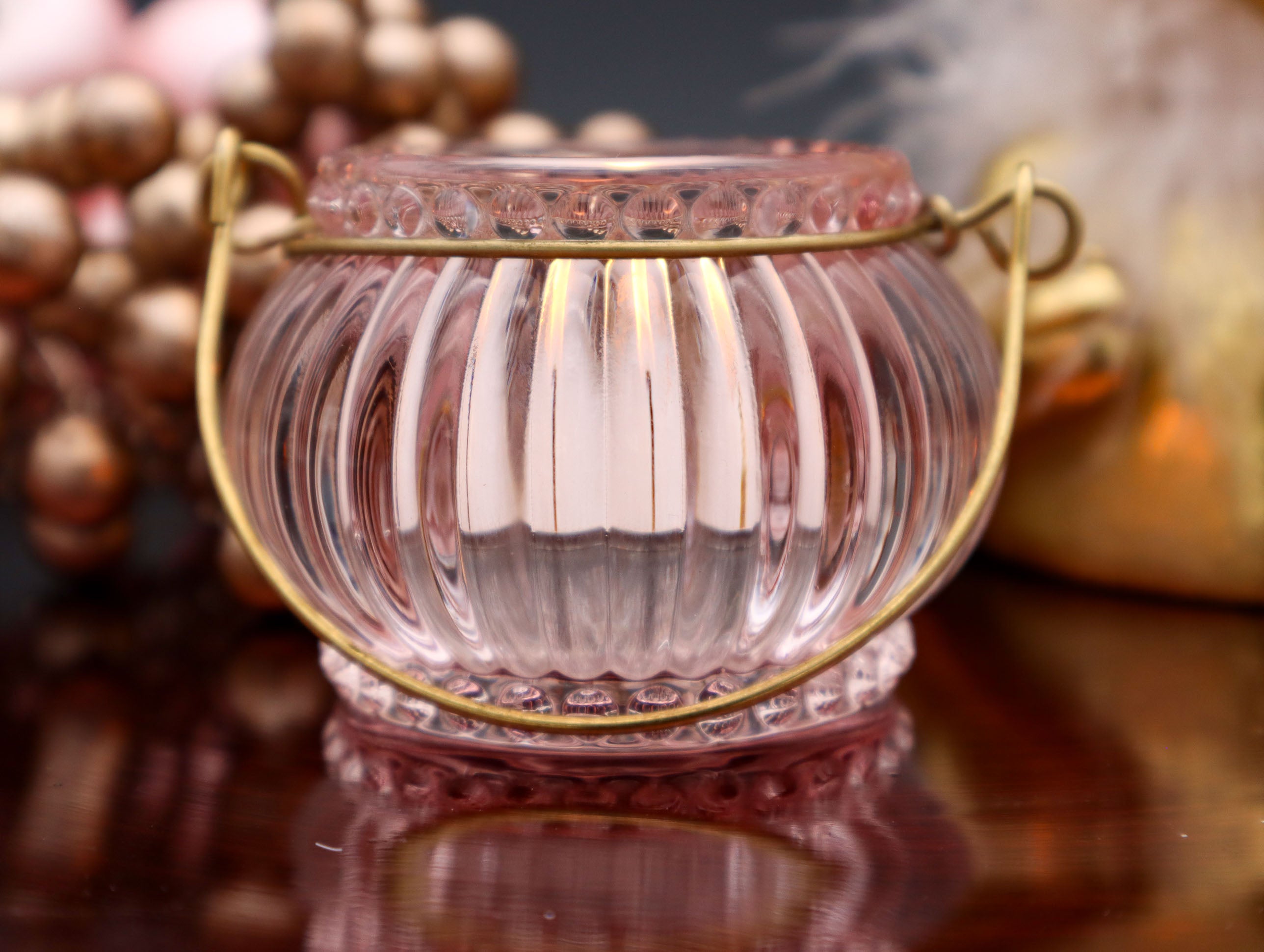 2er Set Teelichthalter aus Glas in Rosé