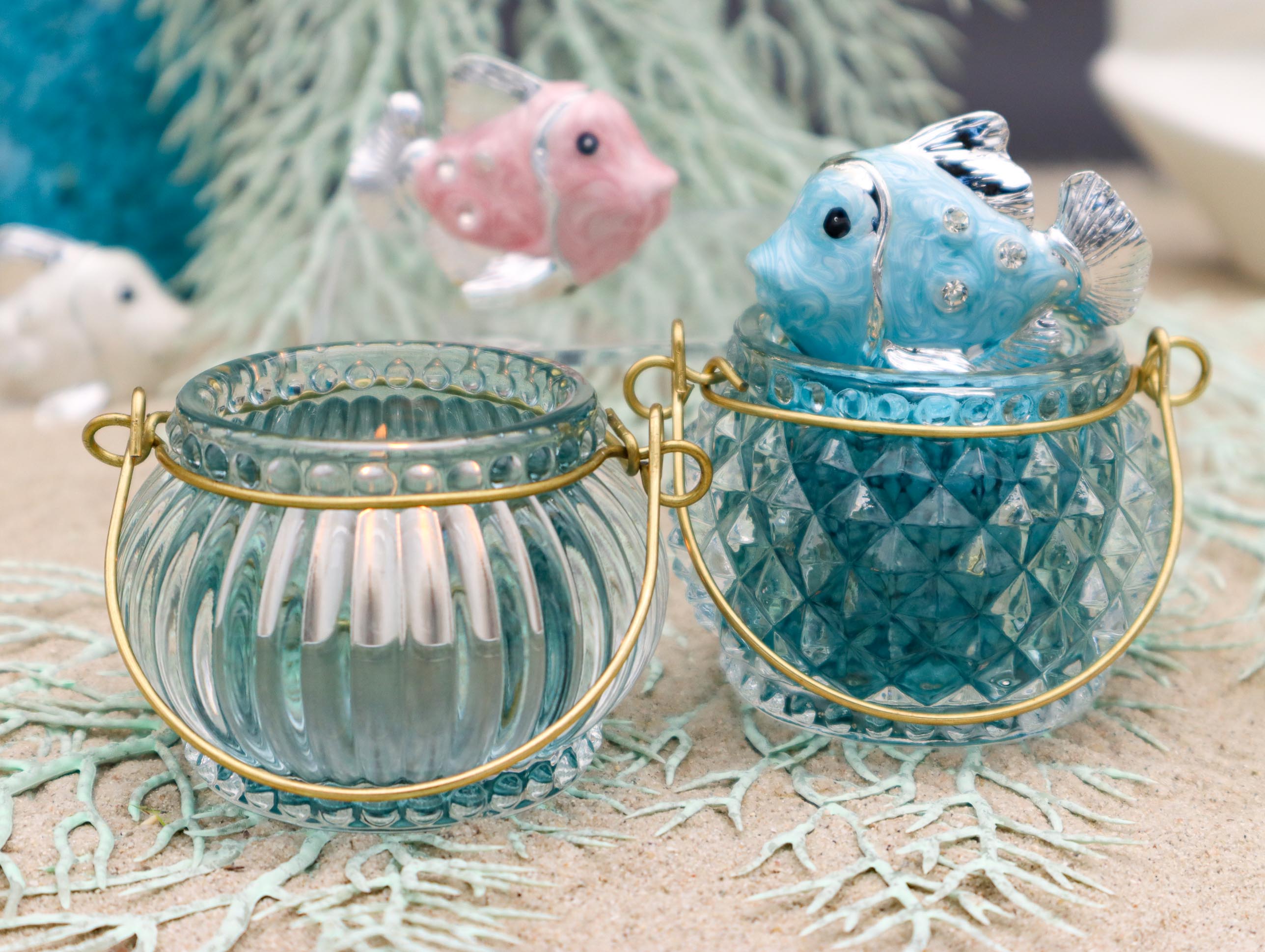 ❤️ 2er Herz in home ❤️ Set Style Dekoration Glas Blau - Teelichthalter mit – aus your