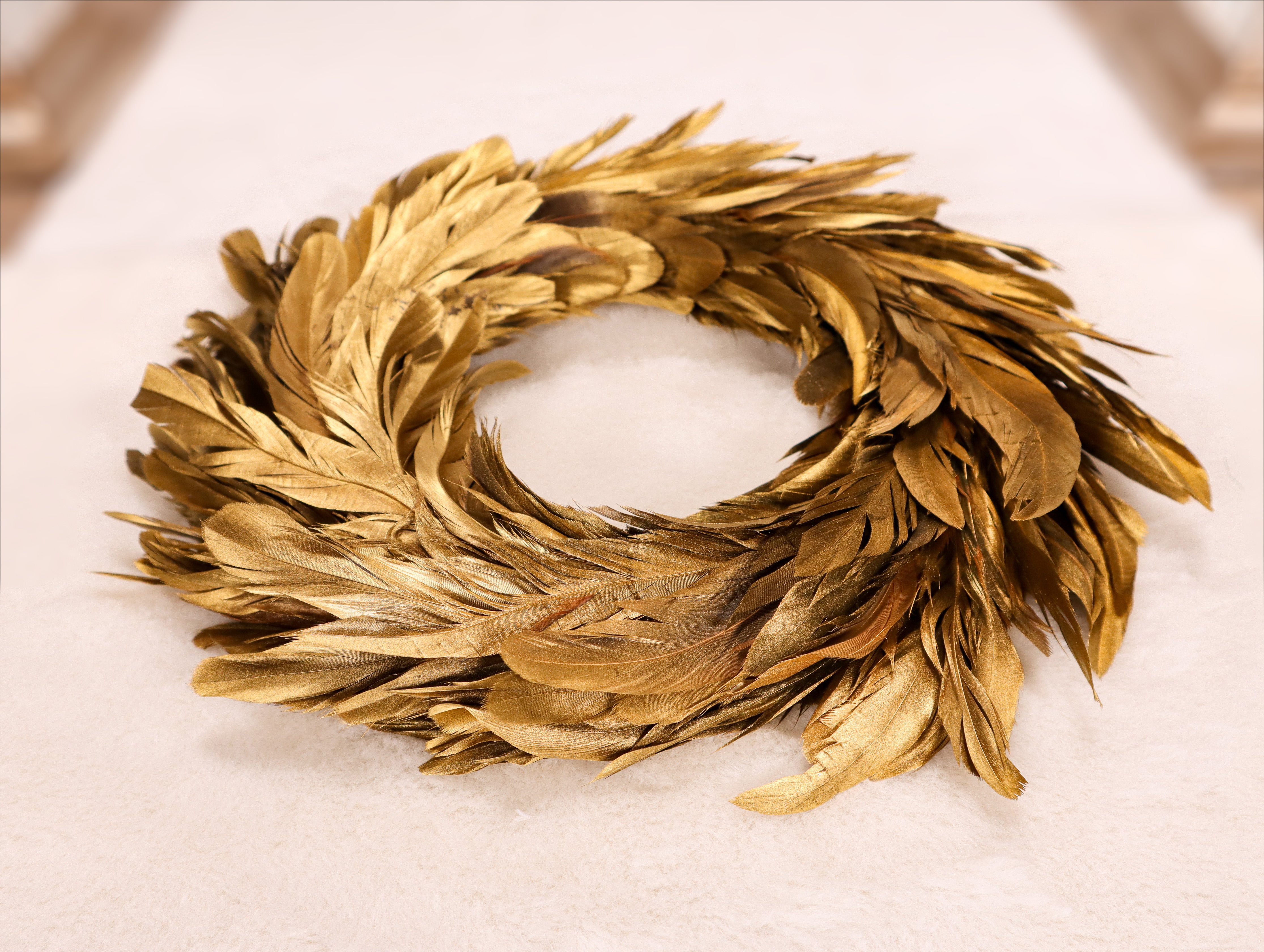 Federkranz in Gold mit ca. 22 cm, 30 cm oder 35 cm Ø