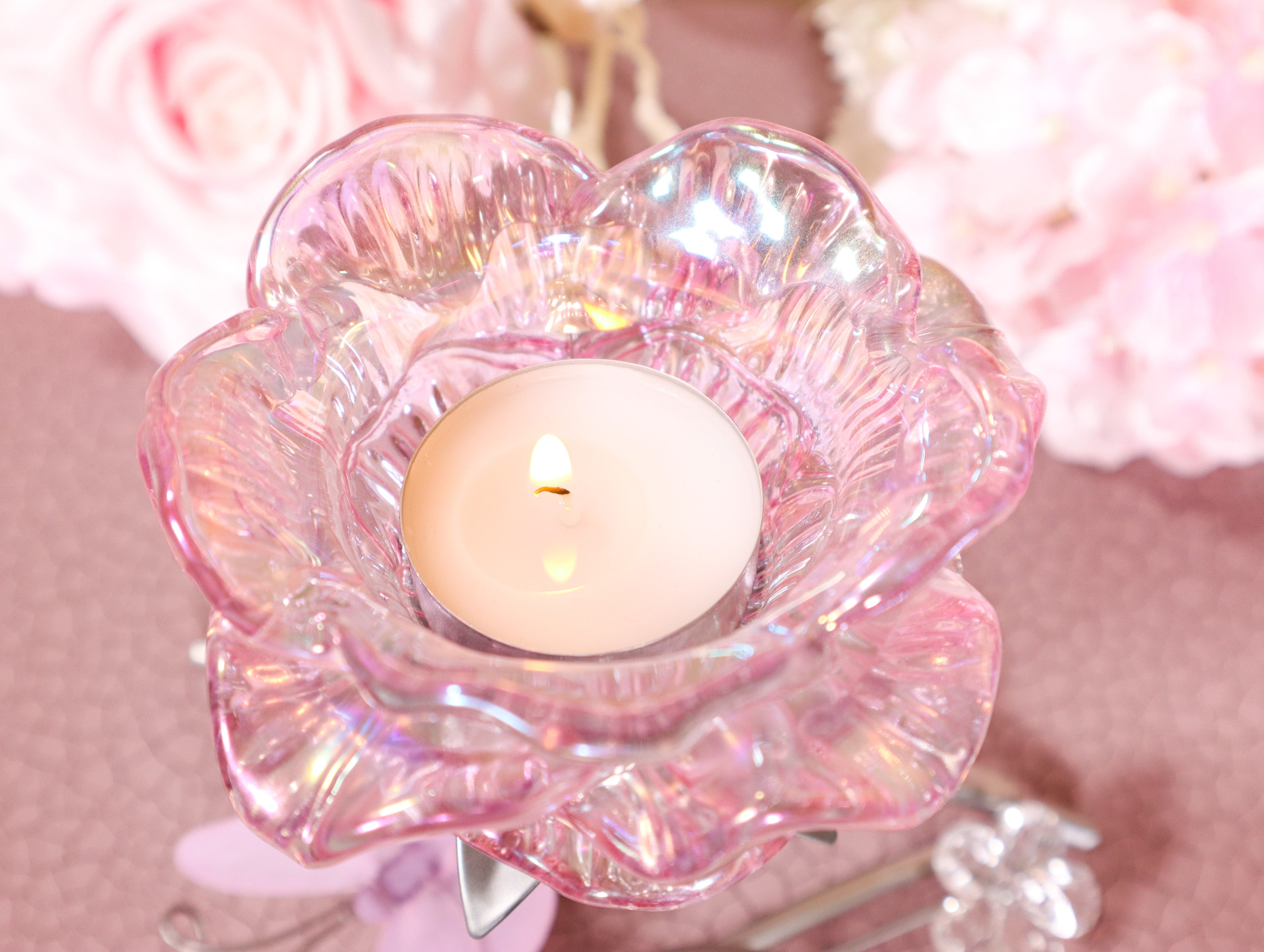 Blumiger Kerzenständer für Teelichter Rosa 15cm, 26cm oder 32 cm