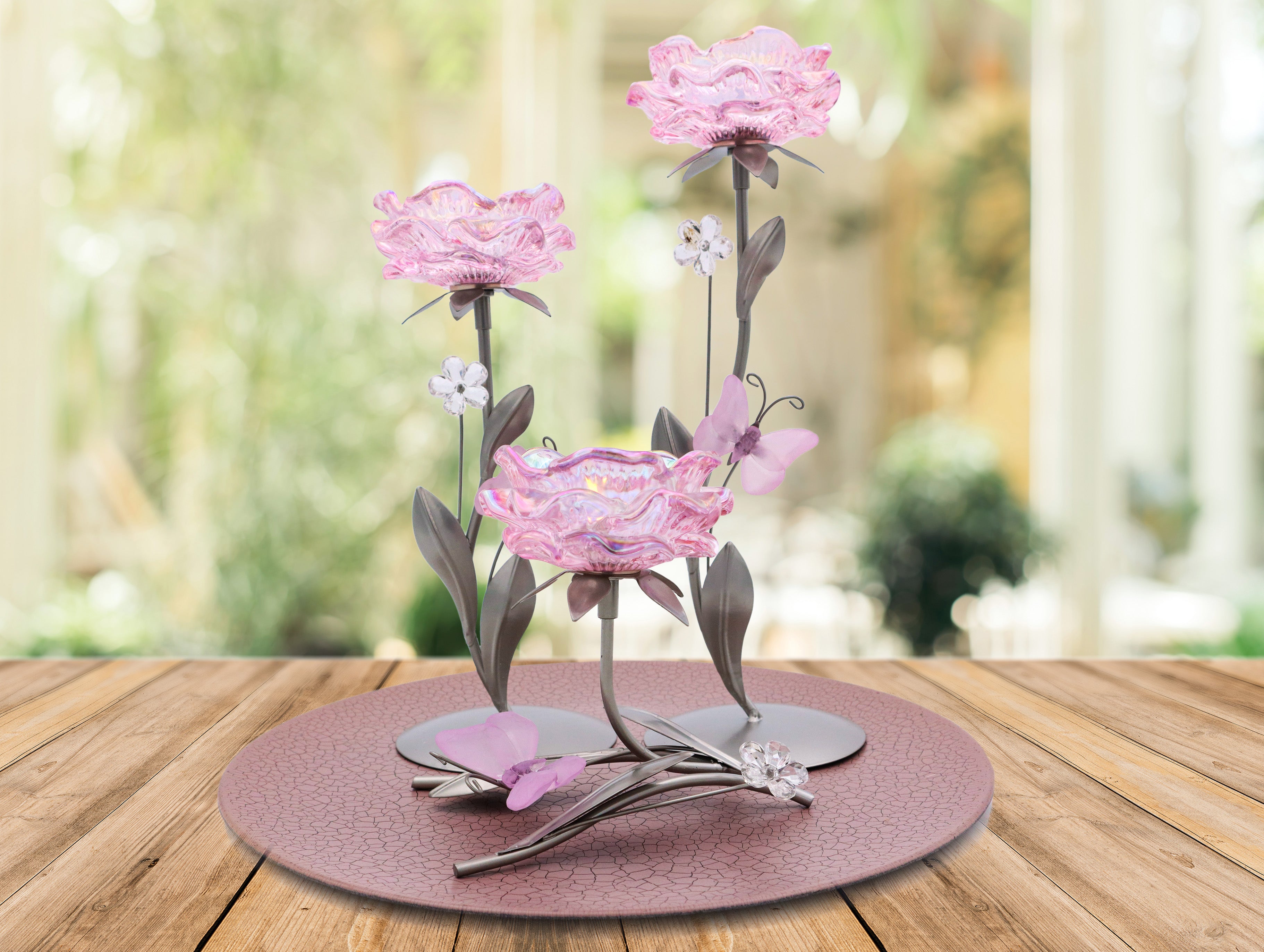 Blumiger Kerzenständer für Teelichter Rosa 15cm, 26cm oder 32 cm