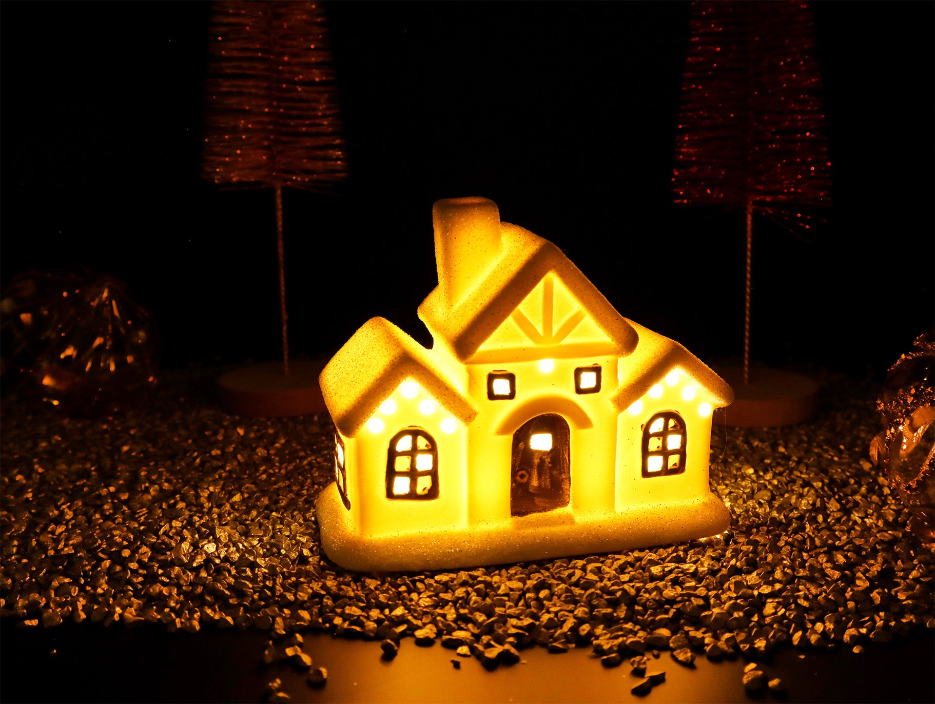 LED Winterhäuser in Weiß-Gold 3 Größen