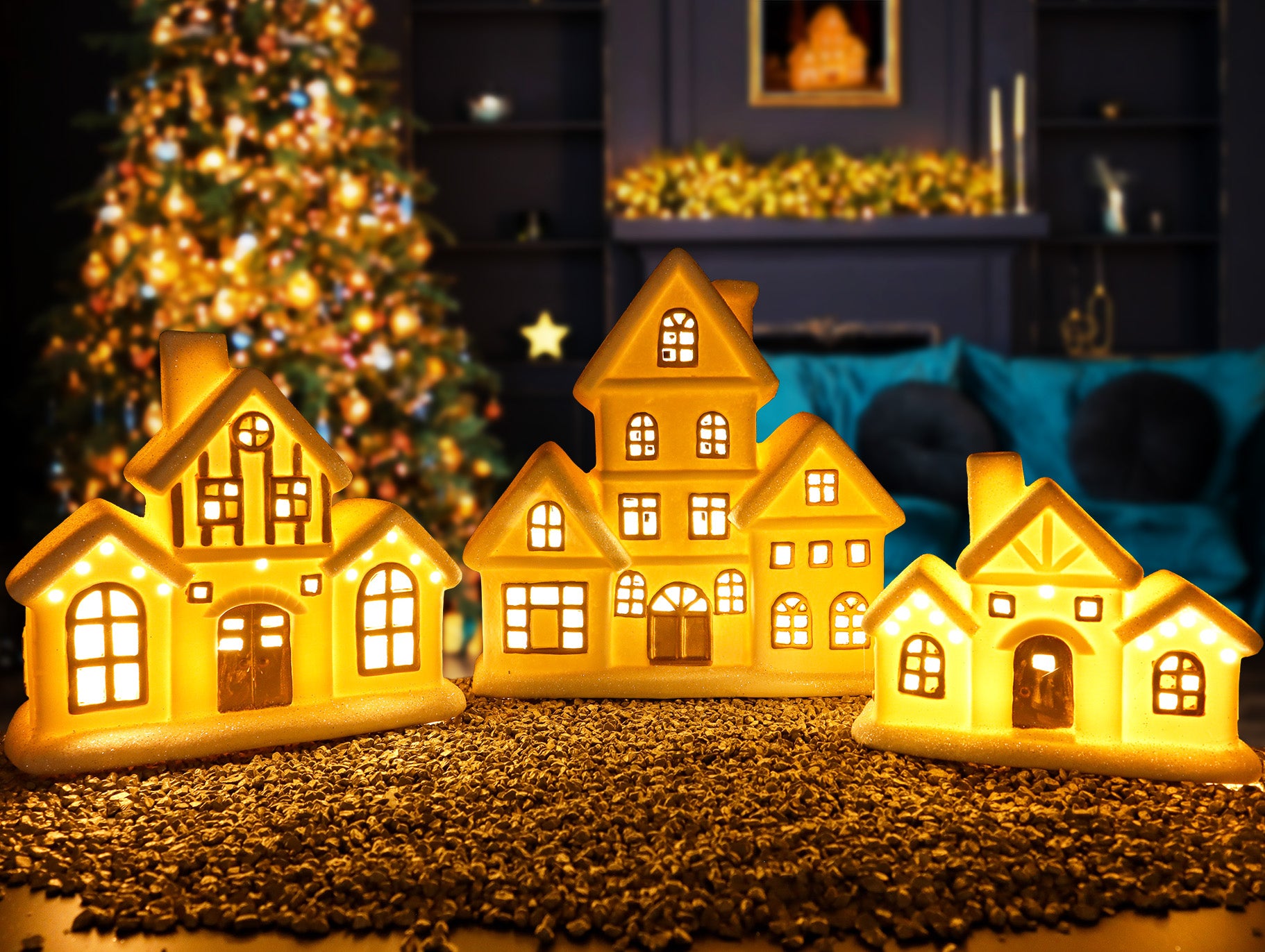 LED Winterhäuser in Weiß-Gold 3 your Herz home Größen ❤️ - ❤️ Style Dekoration mit –