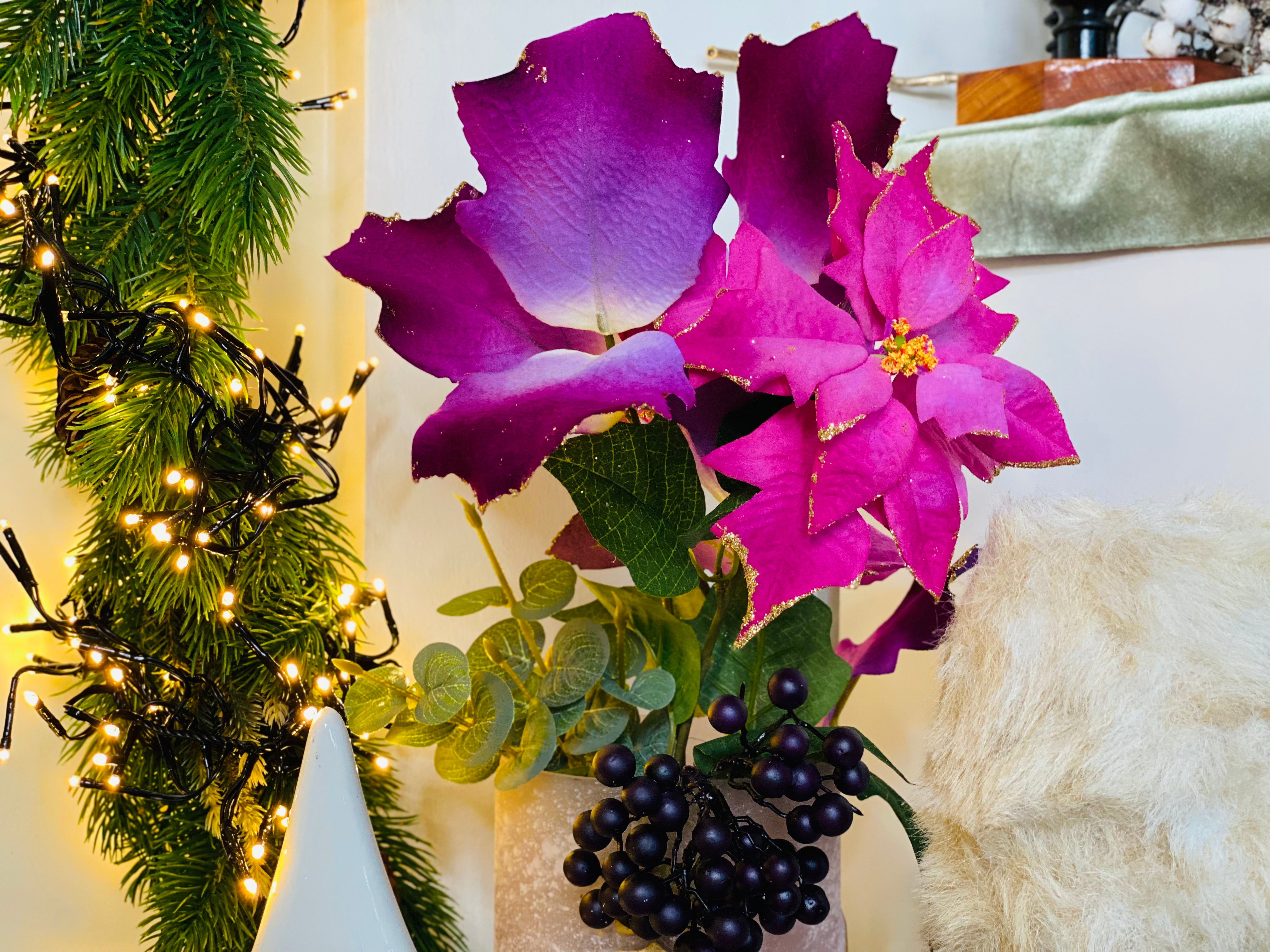 Weihnachtsstern in Fuchsia mit Glitzerrand 63 cm